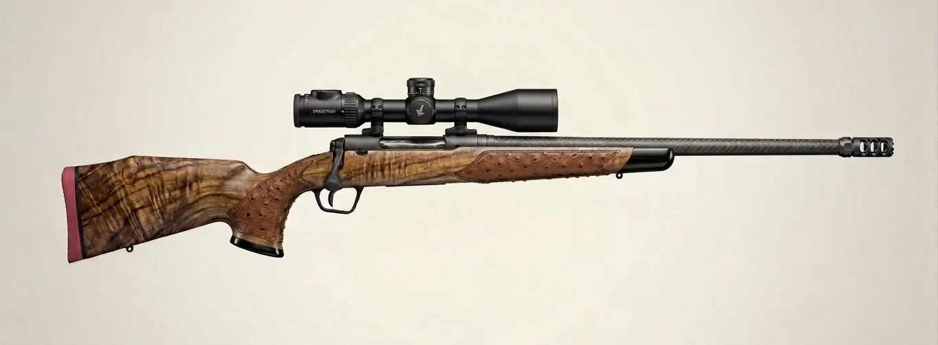 Walnut and carbon bespoke rifle in side profile
